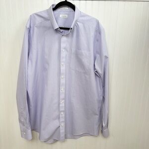 Enro White & Purple Stripe Non-Iron Button Down Dress Shirt Size 17.5 38/39 Tall